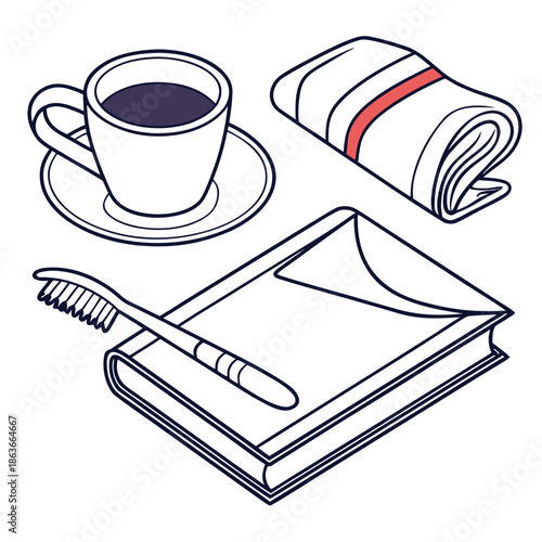 Minimal Morning Routine Objects Illustration on White Background