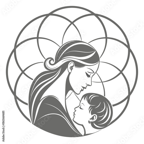 Mother and Child Abstract Icon with Soft Organic Curves