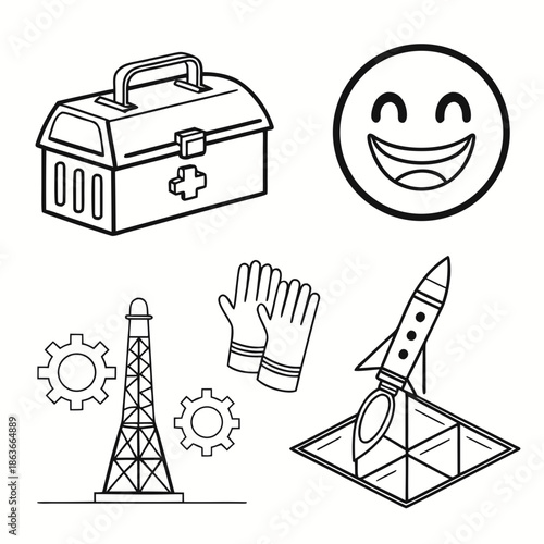 Abstract Kitchen Equipment Icons - Set of 6 Minimalist Vector Symbols