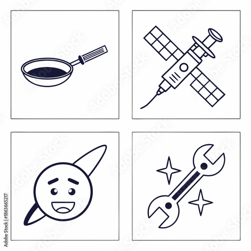 6 Minimalist Abstract Frying Pan and Skillet Icons