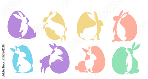 Easter colorful egg icons.Eggs with a bunnies.Easter line icon.Set of easter bunny icons. Vector illustration.