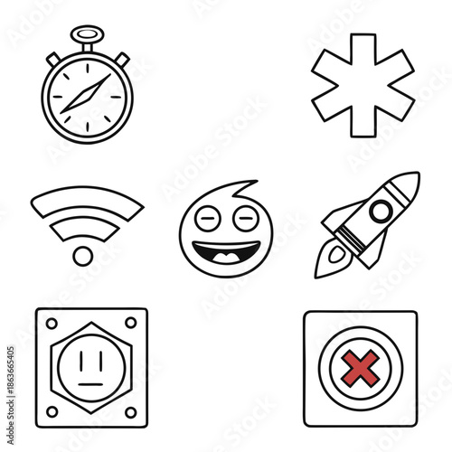 Set of 6 Minimalist Kitchen Timer and Clock Icons