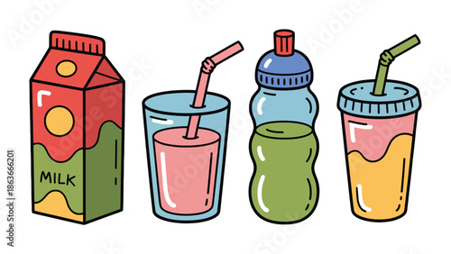Refreshing Beverage Assortment: A visually appealing composition of different refreshing drinks, showcasing the variety of beverages to quench thirst and delight the senses.