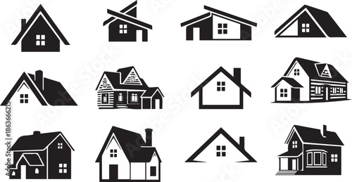 Collection of various house silhouettes and architectural styles
