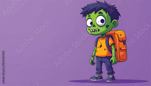 Cartoon Zombie Schoolboy with Backpack Ready for Education.