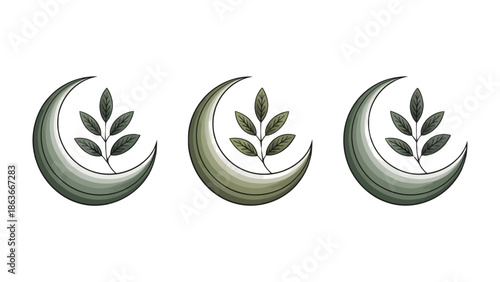 Nature's Embrace: Crescent Moon and Botanical Illustration: Serene emblem combines a crescent moon with delicate botanical elements, embodying a harmonious fusion of natural elements.