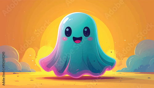 Adorable Cartoon Ghost with Rosy Cheeks and a Cheerful Smile.