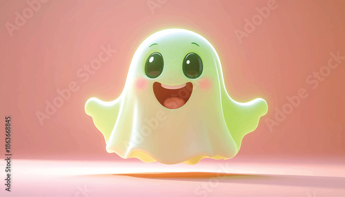 Adorable Cartoon Ghost with a Cheerful Expression and Rosy Cheeks.