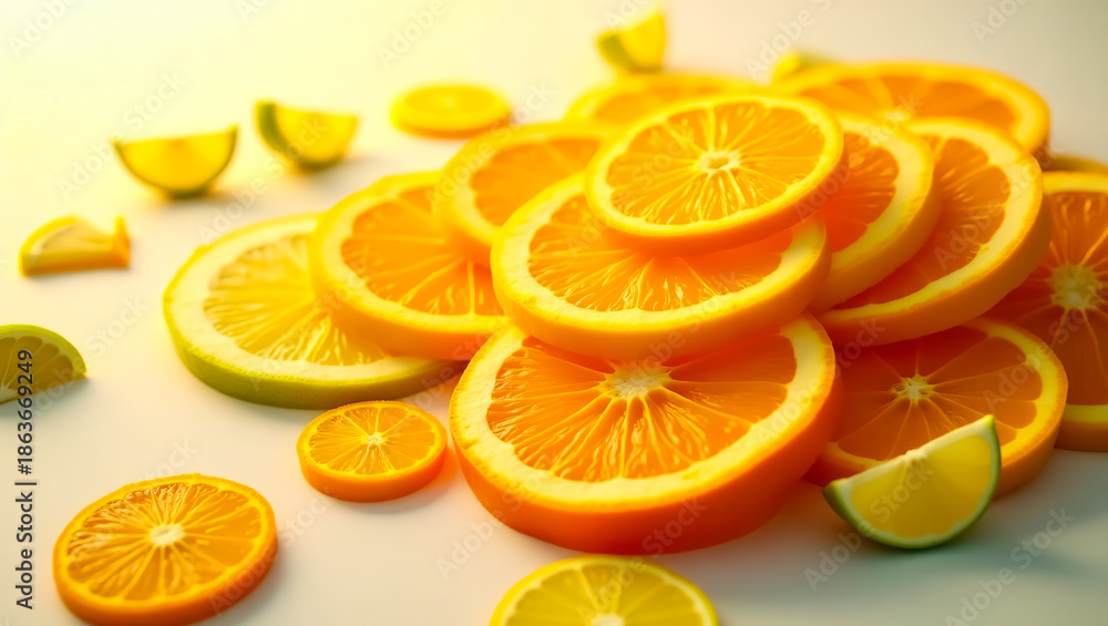 Fototapeta premium vibrant company logo design featuring fresh orange slices and citrus fruits, embodying natural energy and brand refreshment