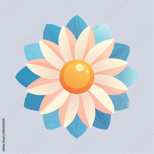 White Flower with Blue and Peach Petals.
