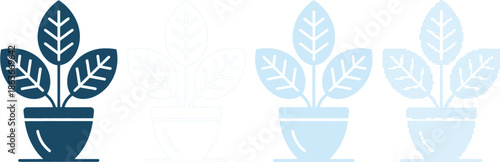 Four Potted Plant in Blue Tones with Varying Styles dark blue light blue