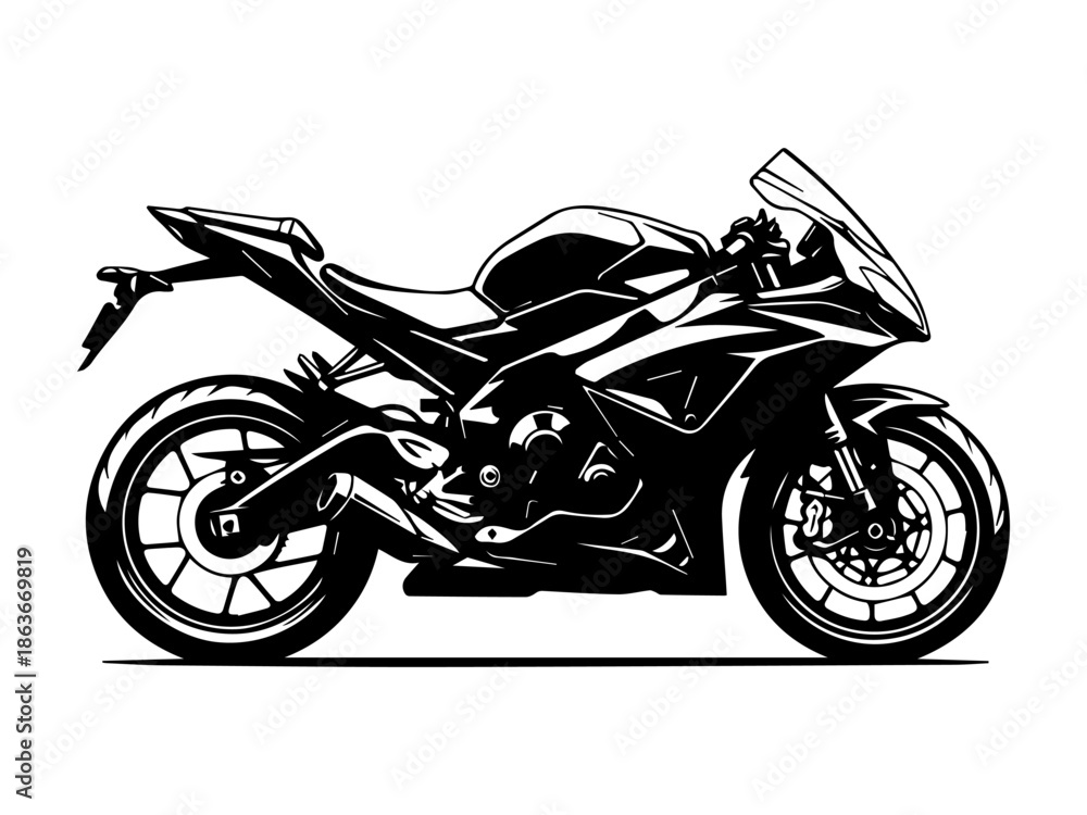 Obraz premium Black and white vector illustration of sport motorcycle, side view