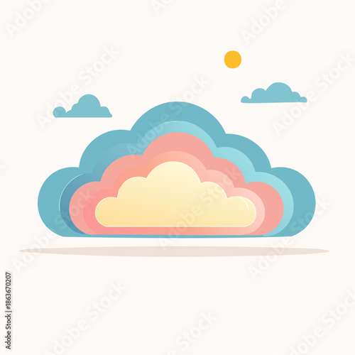 Colorful Cloud Illustration with Sun and Clouds.