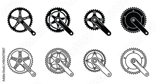 Vector illustration of cranksets and chainrings, perfect for bicycle designs and cycling-related graphics.