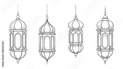 Ornamental Lanterns: A set of exquisitely designed ornamental lanterns, each with a unique silhouette and intricate detailing, exuding elegance and timeless charm.
