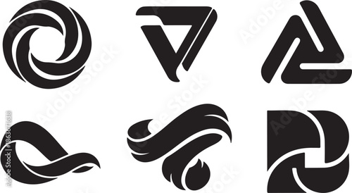 A collection of modern abstract black and white logos