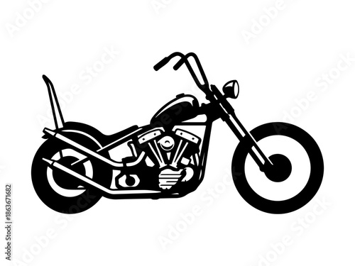 Black and white vector illustration of Vintage chopper  motorcycle, side view