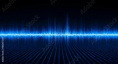 Abstract blue digital wave pattern background showing sound or radio frequency oscillation on a modern data display screen backdrop, light, analysis, transmission