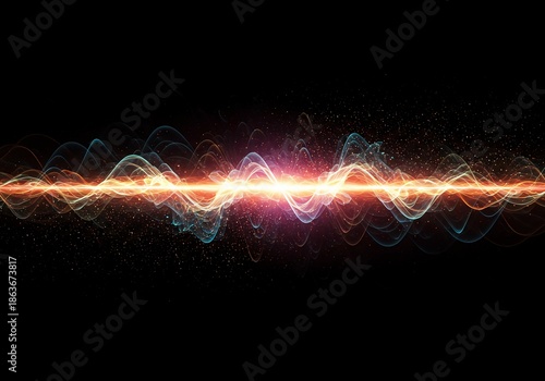 Abstract illustration showing wave patterns interacting within a dark energetic space, defining a foundational area for future calculations, vibration, signal, light