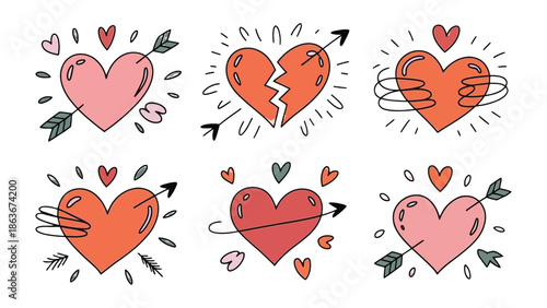Heartfelt Expressions: A collection of heart illustrations, each portraying a unique emotion of love, heartbreak, and affection. The vibrant and colorful hearts convey a range of feelings.