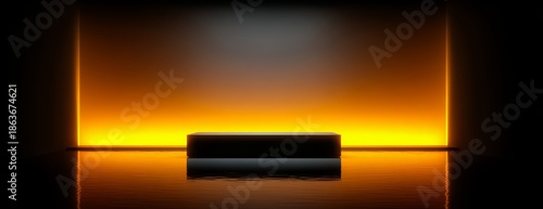 Black and orange background with a white square in the middle. The square is empty