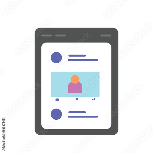 Social feed flat icon for content streams, news updates, and online activity. Clean flat design ideal for apps, websites, UI, and modern social media platforms.