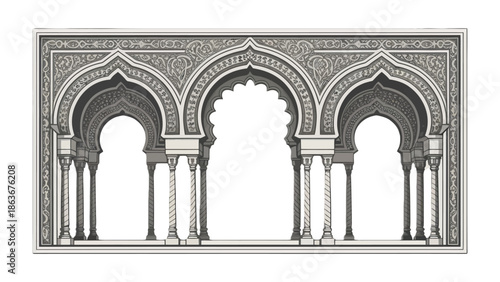 Architectural Elegance: A meticulously detailed depiction of an arched structure, exhibiting the rich ornamentation and symmetry characteristic of the timeless design.