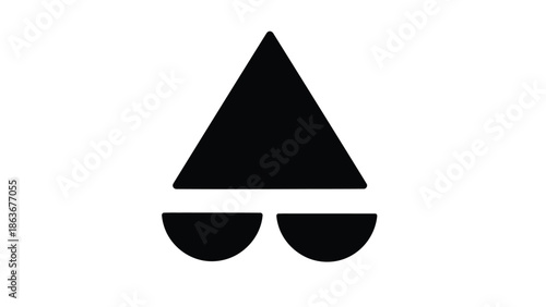 A minimalist black and white graphic depicting a stylized face with triangular hat and sunglasses