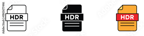 HDR image file extension icon vector. high dynamic range image and video document symbol. vector illustration.