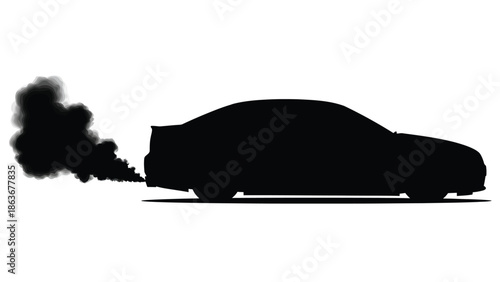 A striking silhouette of a car emitting dark smoke suggesting speed and potential mechanical issues