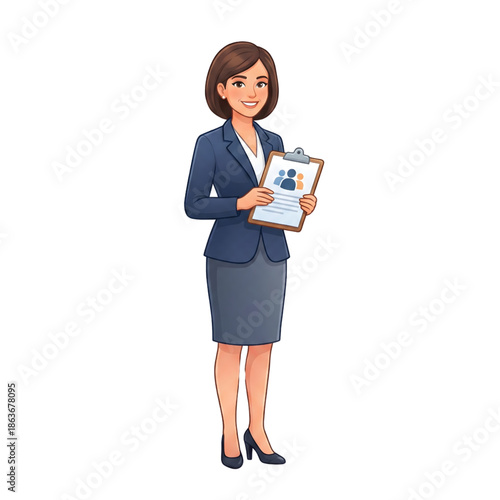 Professional Female Office Administrator Holding Clipboard - AI Generated