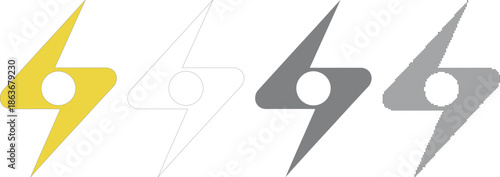 Four lightning bolt in yellow grey outline and dot pattern lightning bolt yellow symbol