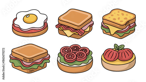 Gastronomic Variety: A collection of visually enticing sandwich, artfully arranged to showcase culinary delight. Each sandwich, from the classic to the inventive.