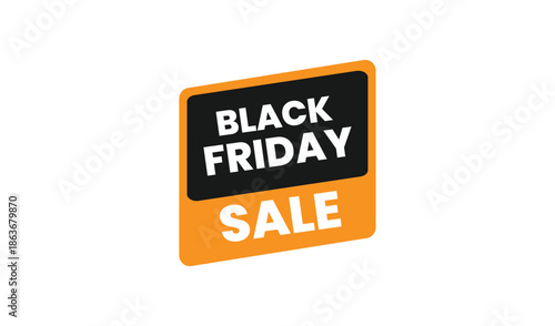 Tilted Black Friday Sale Label in Orange and Black Colors for Commercial Discount Promotions