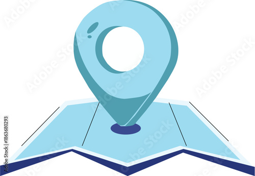 3D Isometric Map with Location Pin Icon in Blue Tones