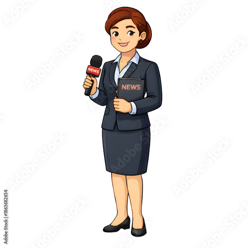Professional Female News Reporter Holding Microphone - AI Generated