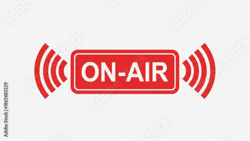 Red On-Air Sign Broadcasting Live Signal on White Background