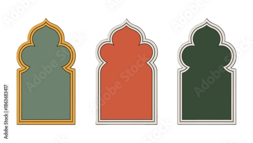 Exquisite Architectural Arches: Three beautifully designed arches, each with unique colors and intricate details, showcase the elegance and sophistication of timeless architecture.