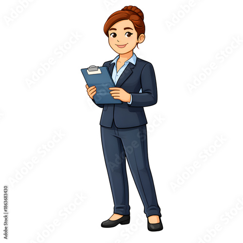 Businesswoman Reviewing Documents with Clipboard - AI Generated