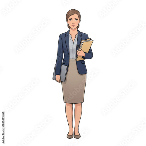 Elegant Businesswoman Holding Folder at Workplace - AI Generated