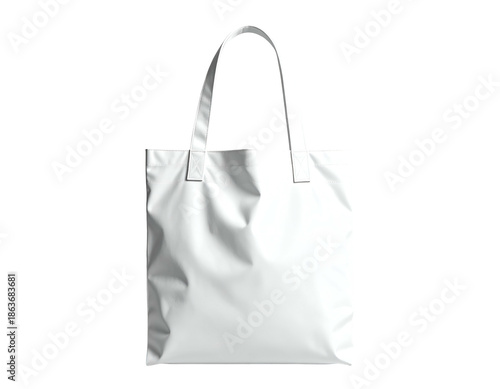 A blank white tote bag with handles