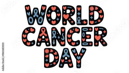 World Cancer Day: Symbol of Unity, Resilience, and Hope: This image showcases a vibrant and symbolic illustration dedicated to World Cancer Day, representing unity, resilience.