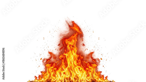 Large flame burning brightly isolated on transparent background