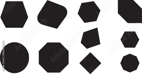 A collection of black geometric shapes on a white background