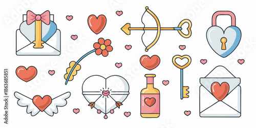 A charming collection of valentine s day themed illustrations and romantic symbols