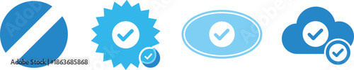 Blue Verification and Approval Icons Set with Check Marks for Security Validation Vector