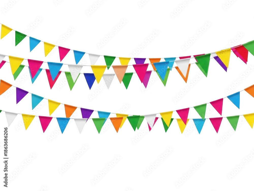 Obraz premium A colorful triangular bunting garland on a transparent background isolated on transparent background