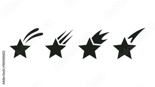 Black shooting stars with trails a simple graphic design element