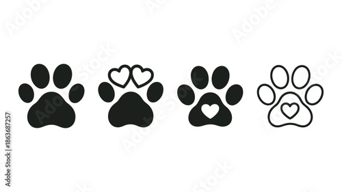 A collection of adorable paw prints with heart shaped details displayed