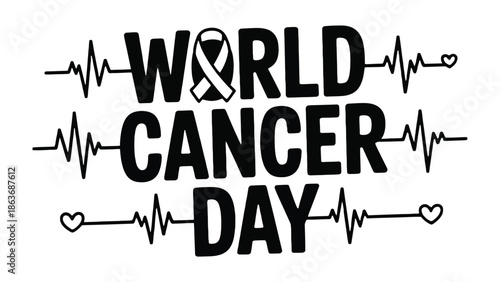 World Cancer Day: A poignant graphic for World Cancer Day, featuring a symbolic ribbon intertwined with a heartbeat, a message of hope and resilience in the face of adversity.